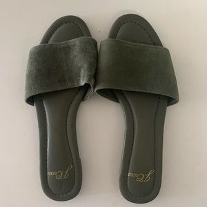 J.Crew Olive Slides, size 6